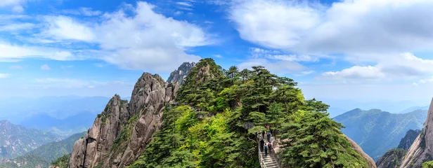 Photo sur Plexiglas Monts Huang Paysage de Huangshan (Montagnes Jaunes). Site du patrimoine mondial de l& 39 UNESCO. Situé à Huangshan, Anhui, Chine.