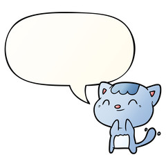 cute cartoon happy little cat and speech bubble in smooth gradient style