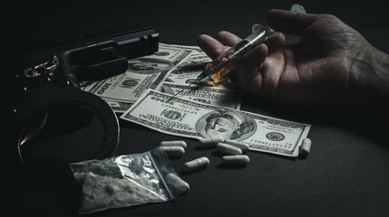 drug addict man taking an overdose of heroin