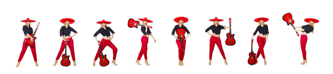 Mexican woman guitarist isolated on white