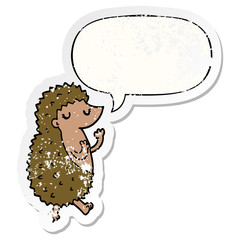 cartoon hedgehog and speech bubble distressed sticker
