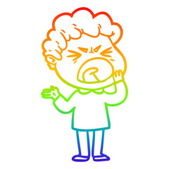 rainbow gradient line drawing cartoon furious man