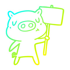 cold gradient line drawing cartoon content pig signpost;sign