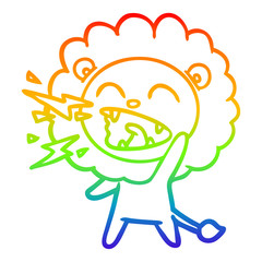 rainbow gradient line drawing cartoon roaring lion