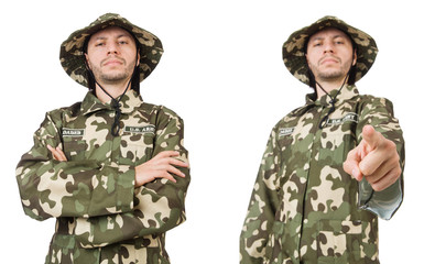 Funny soldier isolated on white 