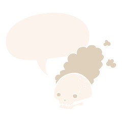 cartoon dusty old skull and speech bubble in retro style