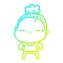 cold gradient line drawing cartoon peaceful old woman
