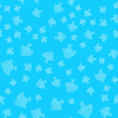 Seamless pattern of abstract sea fish isolated on blue background. Hand drawn seamless illustration. Outline