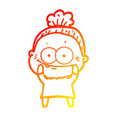 warm gradient line drawing cartoon happy old woman