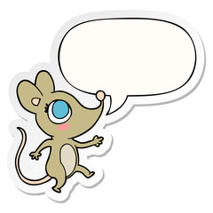 cute cartoon mouse and speech bubble sticker