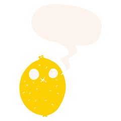 cartoon bitter lemon and speech bubble in retro style