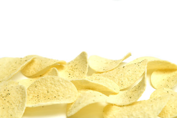 Junk food potato chips with copy space.