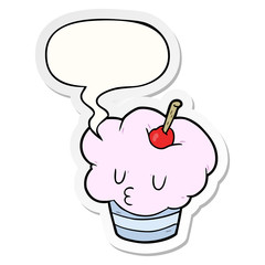 funny cartoon cupcake and speech bubble sticker
