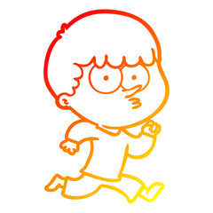 warm gradient line drawing cartoon curious boy running