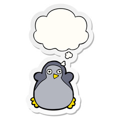 cartoon penguin and thought bubble as a printed sticker