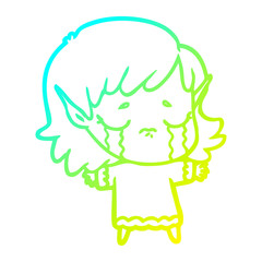 cold gradient line drawing cartoon crying elf girl