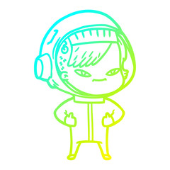 cold gradient line drawing cartoon astronaut woman