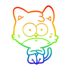 rainbow gradient line drawing cartoon nervous cat