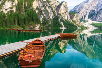 Lago di Braies, beautiful lake in the Dolomites.