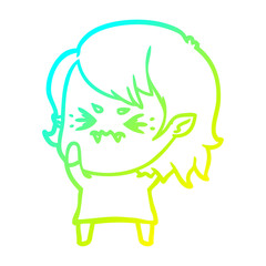 cold gradient line drawing annoyed cartoon vampire girl