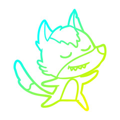 cold gradient line drawing friendly cartoon wolf dancing