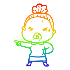 rainbow gradient line drawing cartoon angry old woman