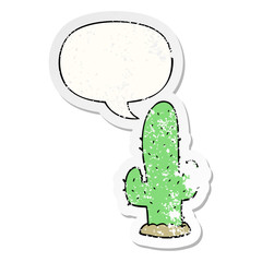 cartoon cactus and speech bubble distressed sticker