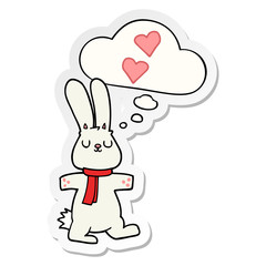 cartoon rabbit in love and thought bubble as a printed sticker