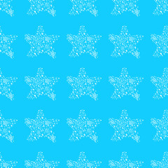 Seamless pattern of abstract starfish isolated on blue background. Hand drawn seamless illustration. Outline