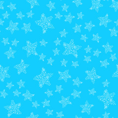 Seamless pattern of abstract starfish isolated on blue background. Hand drawn seamless illustration. Outline
