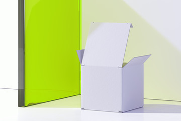 Isolated white realistic cardboard box on white background. 3d rendering.