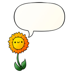 cartoon flower and speech bubble in smooth gradient style
