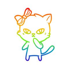 rainbow gradient line drawing cute cartoon cat