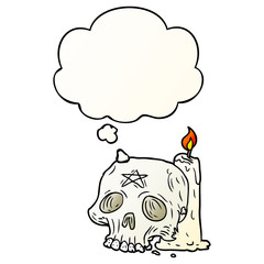 cartoon spooky skull and candle and thought bubble in smooth gradient style