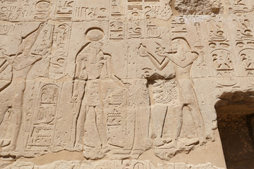 Egyptian hieroglyphs in Mortuary Temple of Seti I, Luxor, Egypt