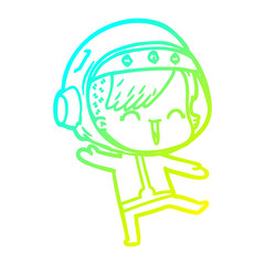 cold gradient line drawing happy cartoon space girl