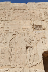Egyptian hieroglyphs in Mortuary Temple of Seti I, Luxor, Egypt
