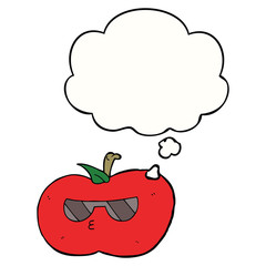 cartoon cool apple and thought bubble