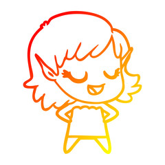 warm gradient line drawing happy cartoon elf girl