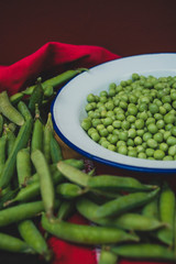 Organic green pea in a tin plate