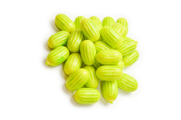 Green chewing gum isolated on white background.