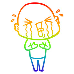 rainbow gradient line drawing cartoon crying bald man