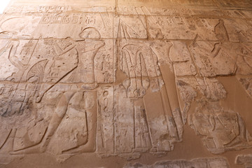 Egyptian hieroglyphs in Mortuary Temple of Seti I, Luxor, Egypt