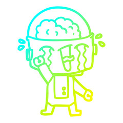 cold gradient line drawing cartoon crying robot
