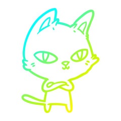 cold gradient line drawing cartoon cat staring