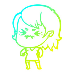 cold gradient line drawing annoyed cartoon vampire girl
