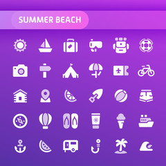 Summer Beach Vector Icon Set.