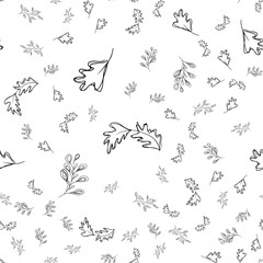 Seamless pattern of autumn leaves isolated on white background. Abstract print with leaves. Elegant beautiful seamless ornament for fabric, wrapping and textile. Outline