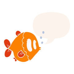 cartoon fish and speech bubble in retro style