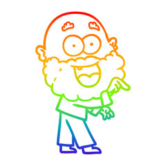 rainbow gradient line drawing cartoon crazy happy man with beard